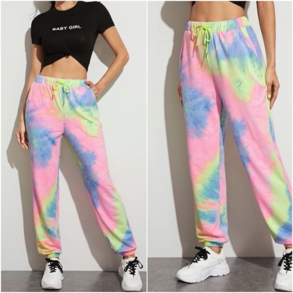 Colorful Tie Dye French Terry Drawstring Waist Lounge Pants - Picture 2 of 4